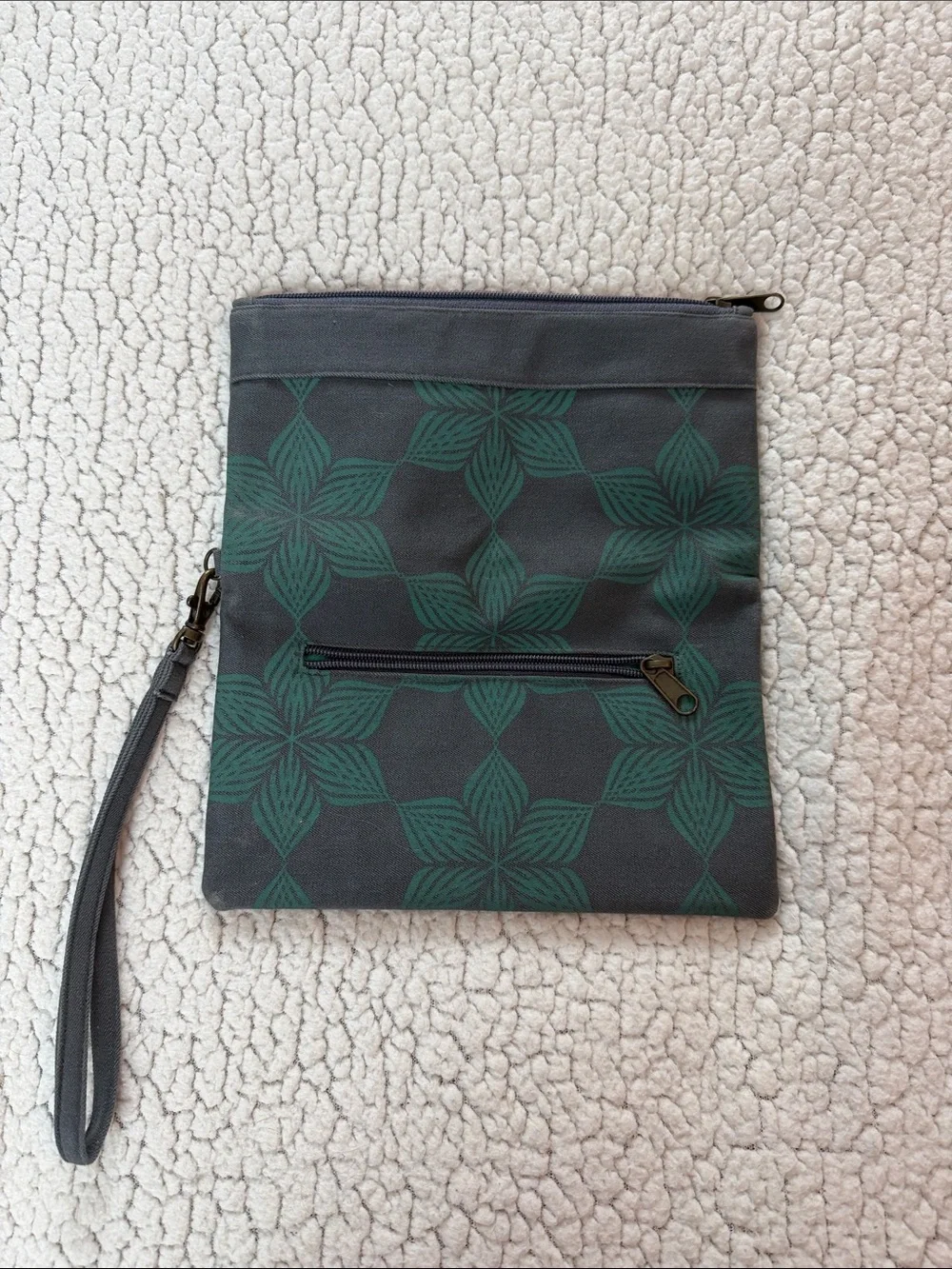Fold-Over Wristlet Clutch in Dark Grey and Teal Blue